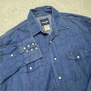 Wrangler Denim Work Shirt Men’s XL 2XL 17.5x35 Western Pearl Snap Long Sleeve